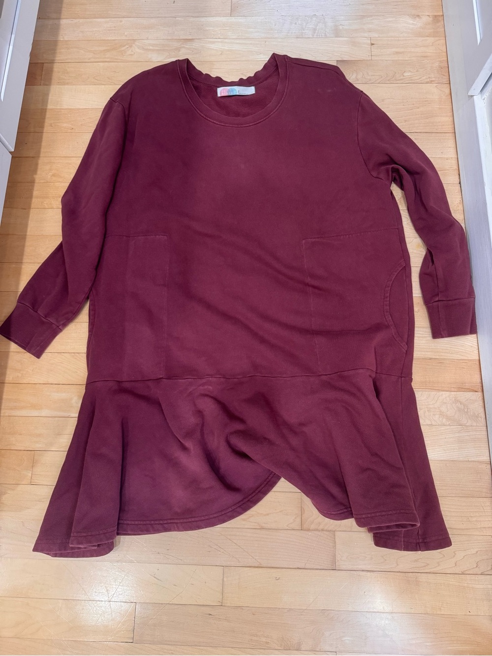 FP Beach Womens Burgundy Shift Short Knit Cotton Dress Pockets Ruffle L